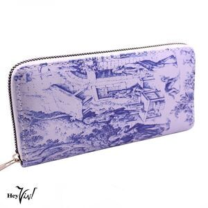 Blue Toile Print Zip Wallet Clutch Easy to Hold and Carry 8 x4" - Hey Viv